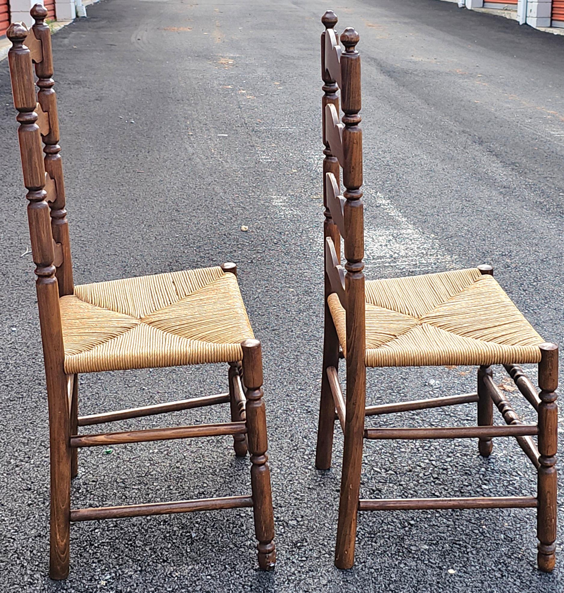 Mid-Century  Ladder Back Maple and Rush Seats Side Chairs In Good Condition For Sale In Germantown, MD