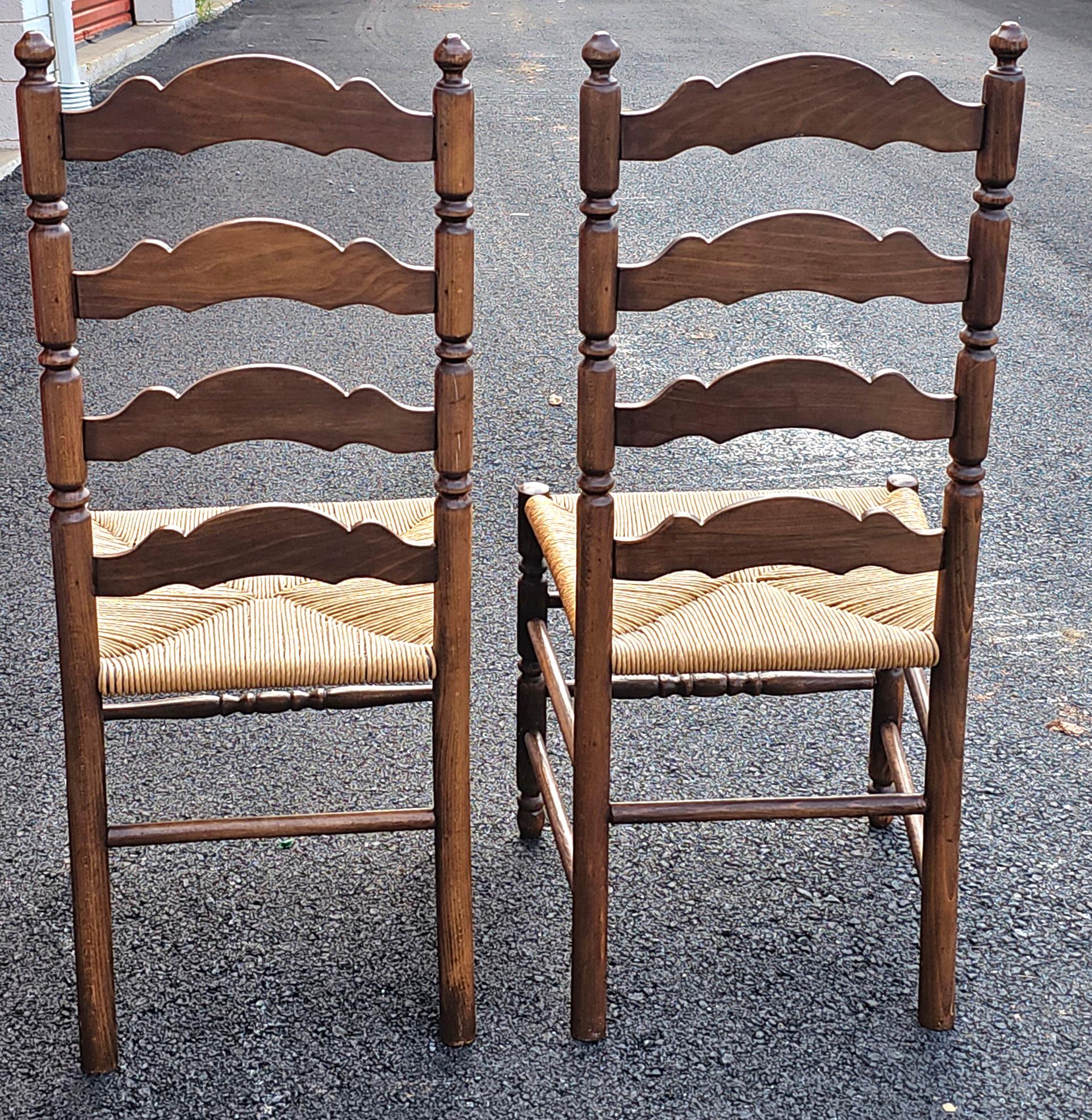 20th Century Mid-Century  Ladder Back Maple and Rush Seats Side Chairs For Sale