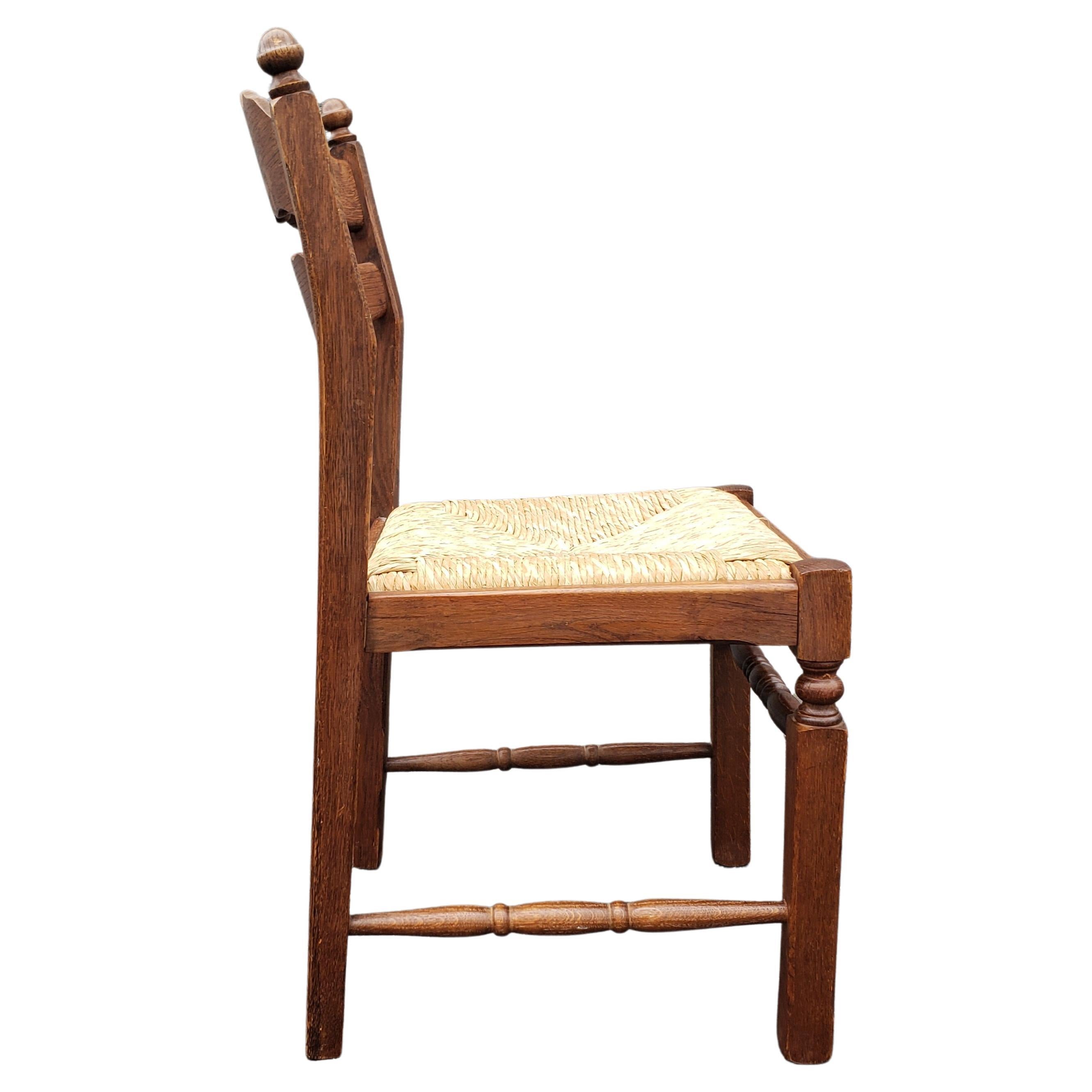 Woodwork Midcentury Ladder Back Oak Side Chair with Newer Rush Seat For Sale
