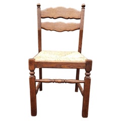 Retro Midcentury Ladder Back Oak Side Chair with Newer Rush Seat