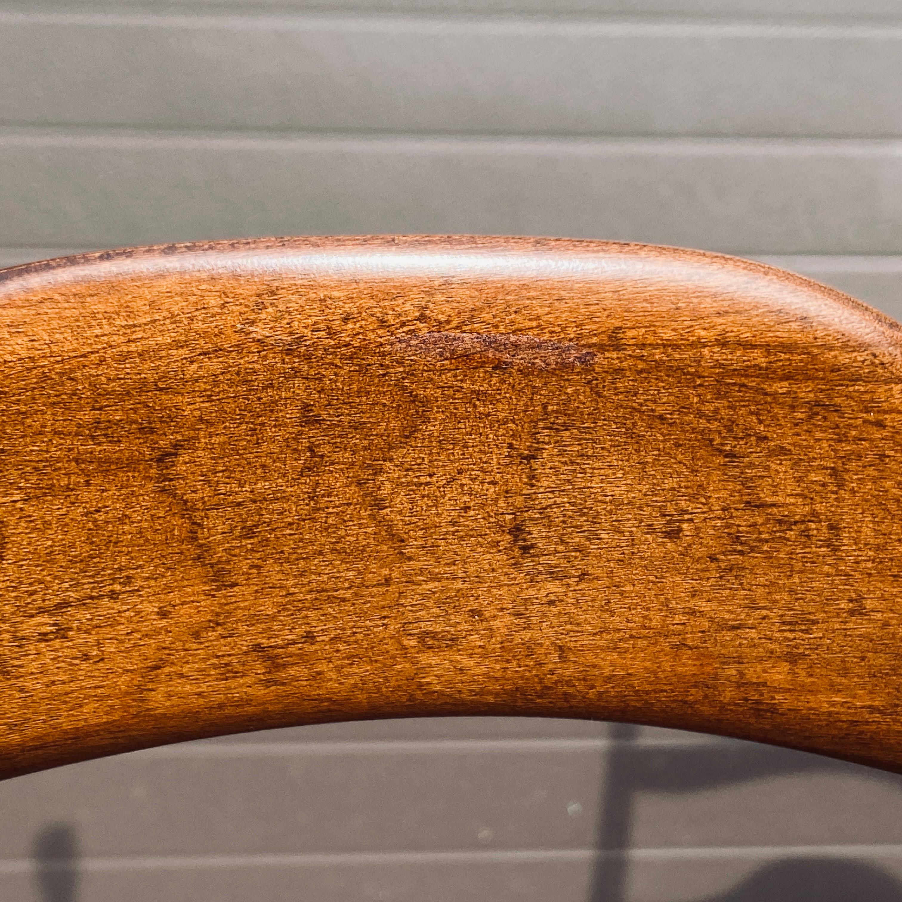 Mid-Century Ladder Back Rush Seat Mushroom Cap Farmhouse Arm Chairs - a Pair 3
