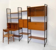 Mid Century Ladderax Six Bay Shelving System, Desk Drinks Cabinet Staples