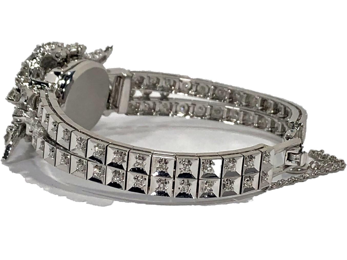 Marquise Cut Midcentury Ladies Hamilton White Gold and Diamond Cover Watch