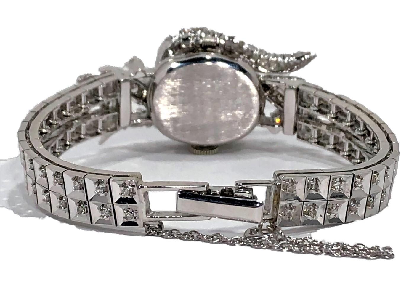 Midcentury Ladies Hamilton White Gold and Diamond Cover Watch In Good Condition In Palm Beach, FL