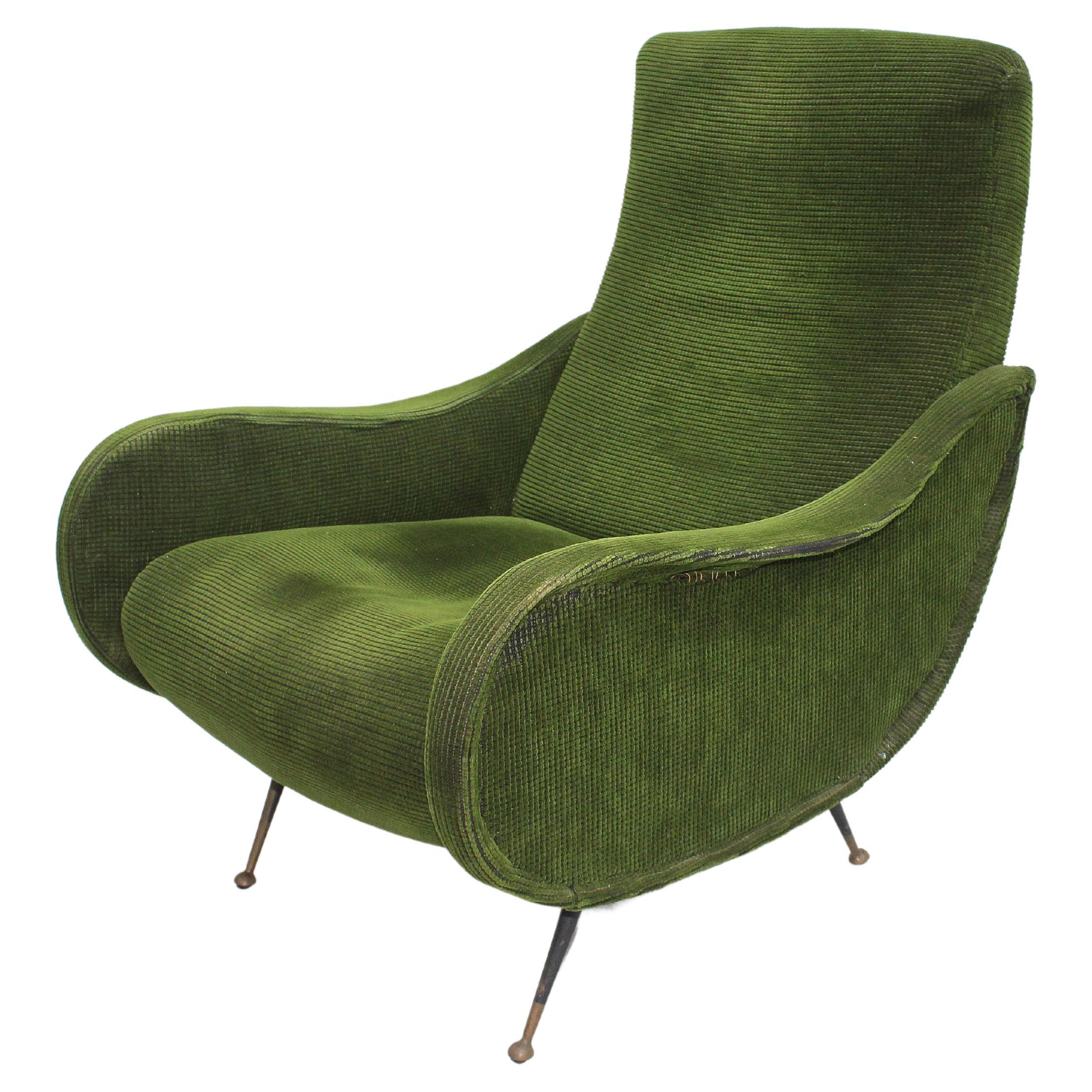 Mid-Century "Lady" by M. Zanuso Style Wooden and Velvet Armchair 50s Italy  For Sale