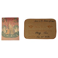 MiD CENTURY LADY & THE UNICORN PARIS MADE TAPESTRY WITH OLD FRENCH LABEL REVERSE