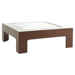 Mid Century Laminate Burlwood and Glass Coffee Table.