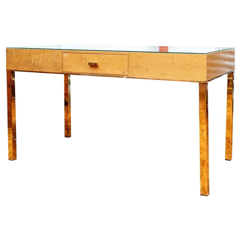 Mid Century Laminated Blonde Maple Parsons Desk
