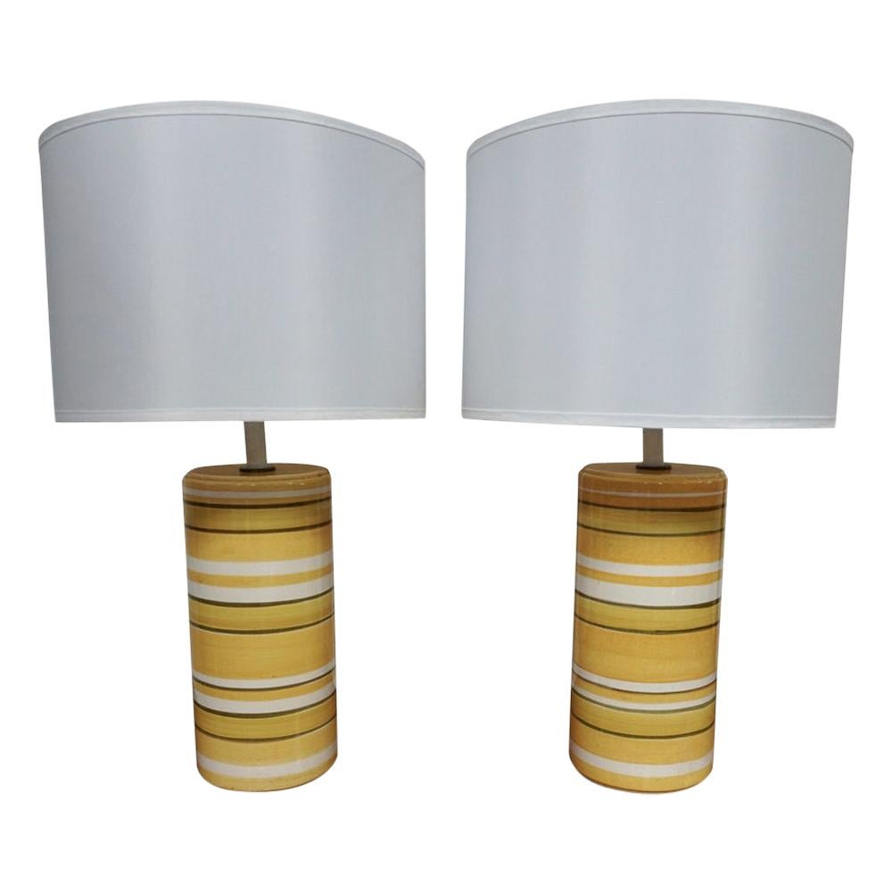 Pair of Mid-Century Yellow Ceramic Table Lamps