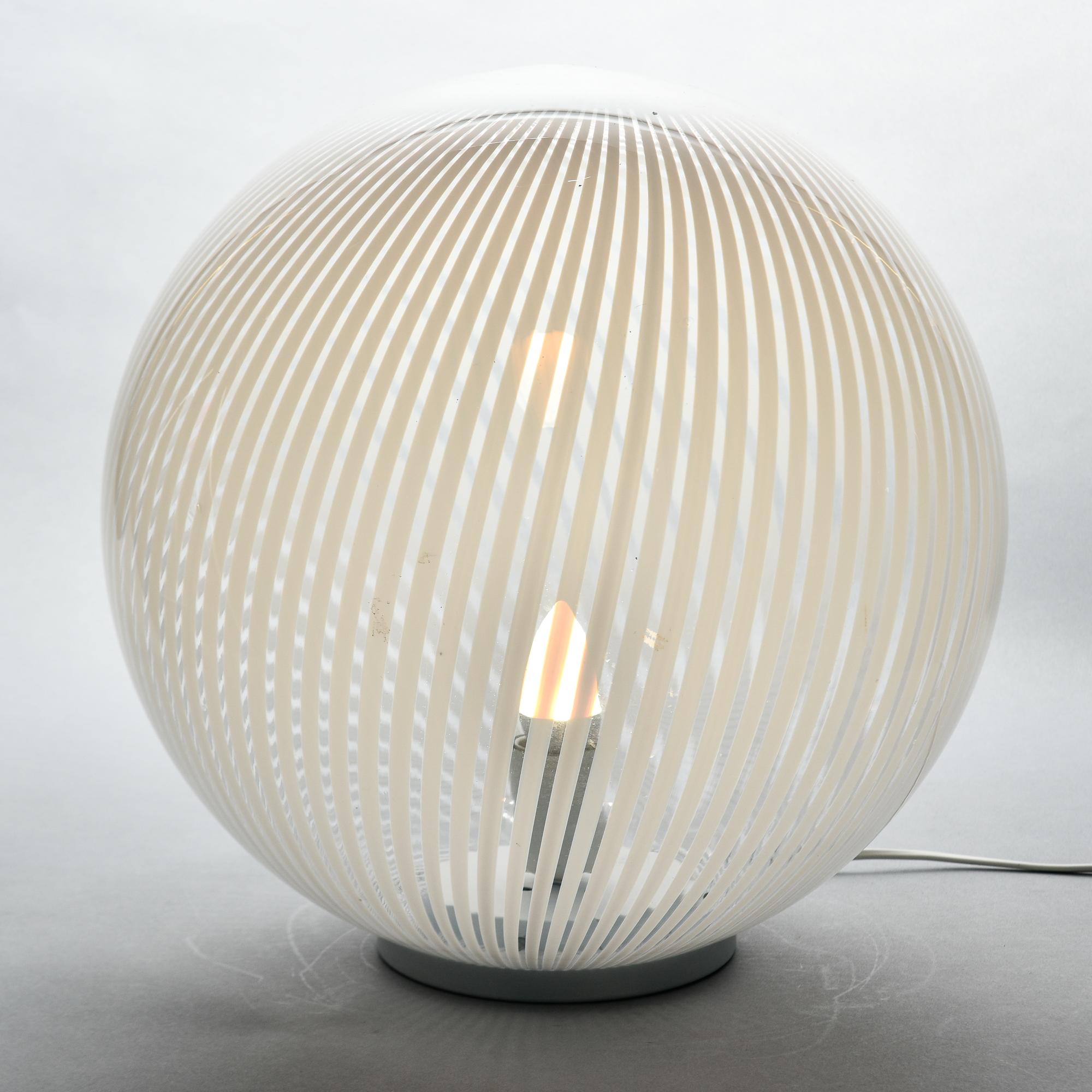 Mid Century Lamp with Extra Large White and Clear Murano Glass Globe For Sale 1