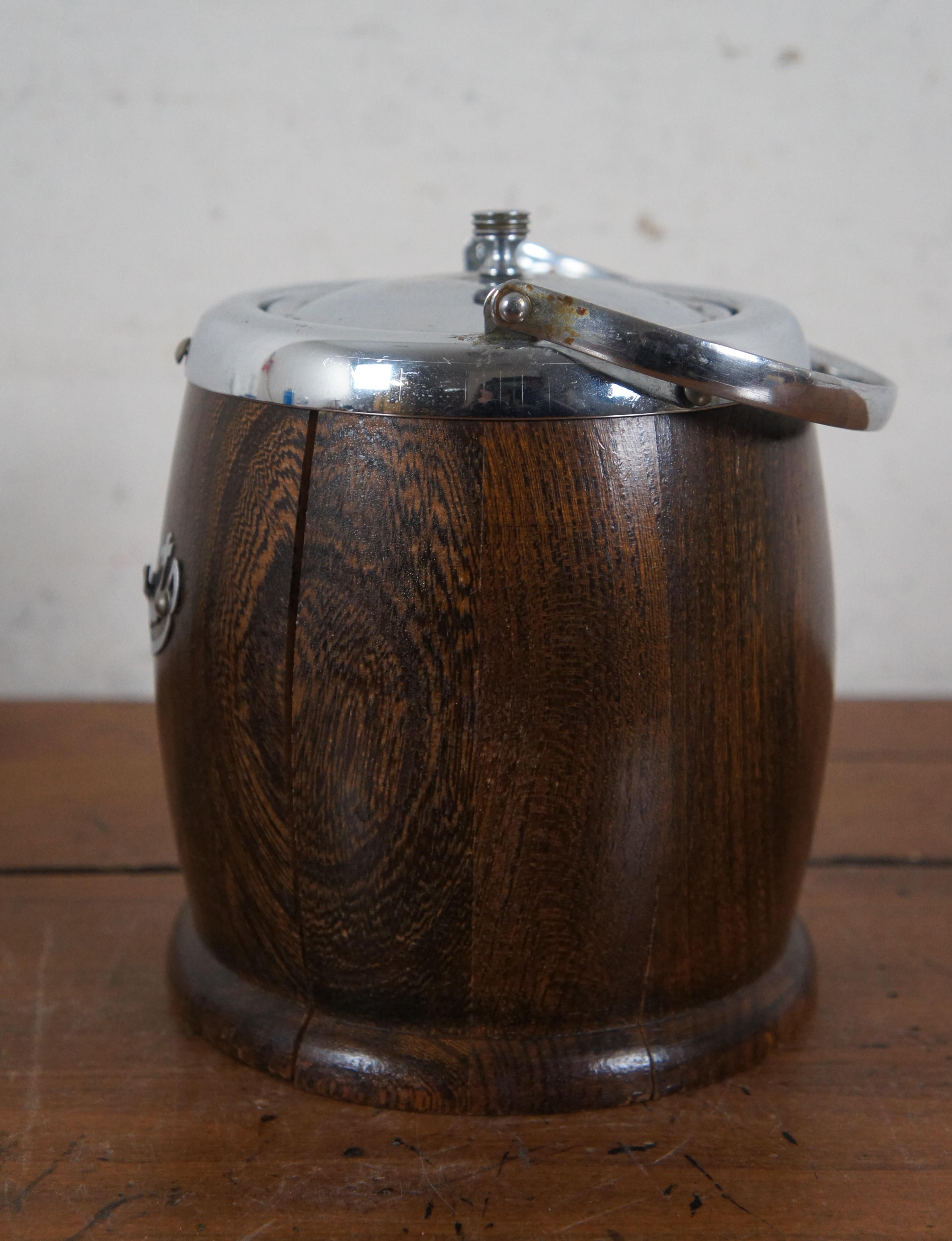 Porcelain Mid Century Lancraft Woodware Biscuit Barrel Oak & Chrome Tea Caddy with Liner