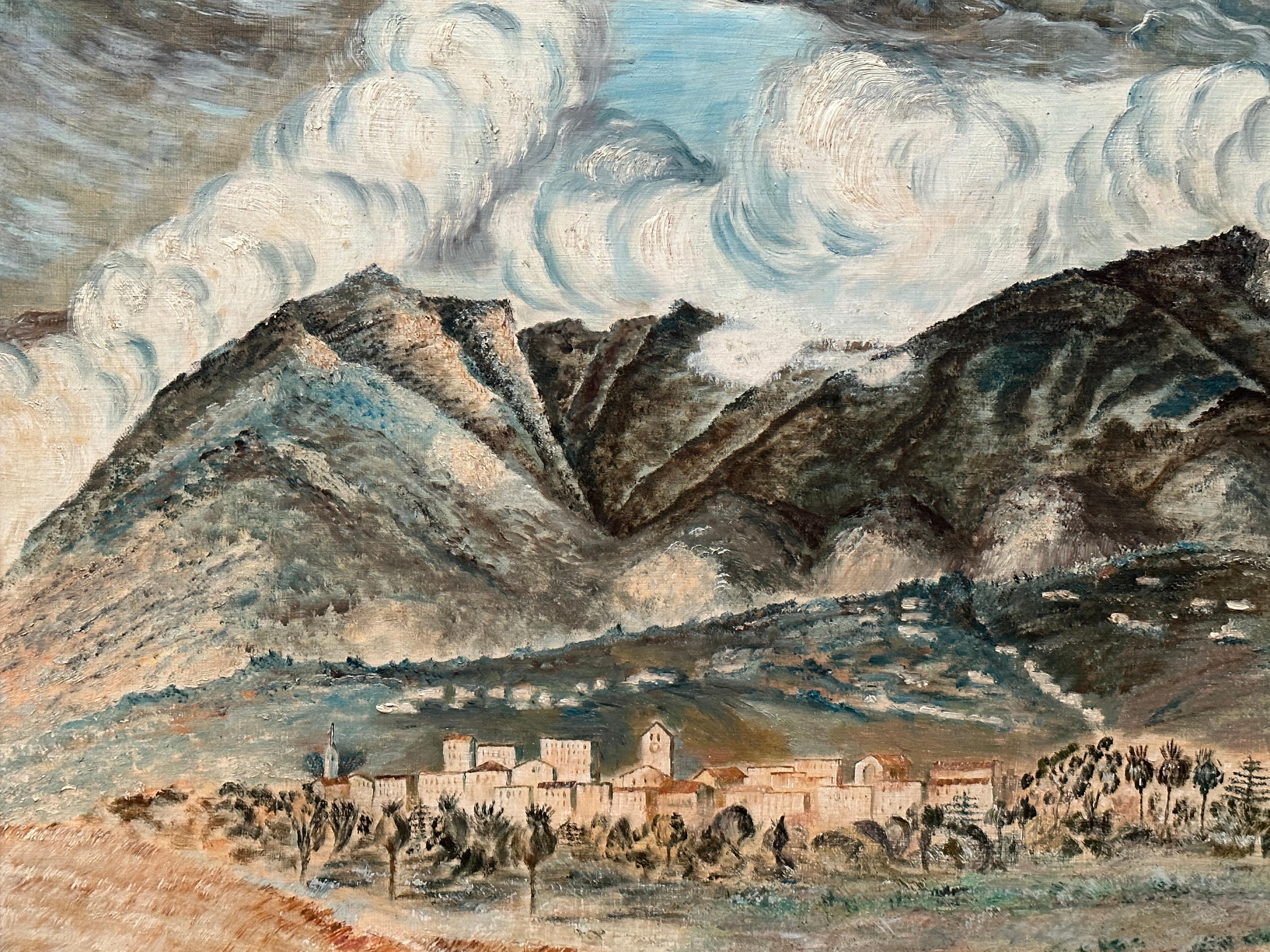 American Mid-Century Landscape of Mountains and Village For Sale
