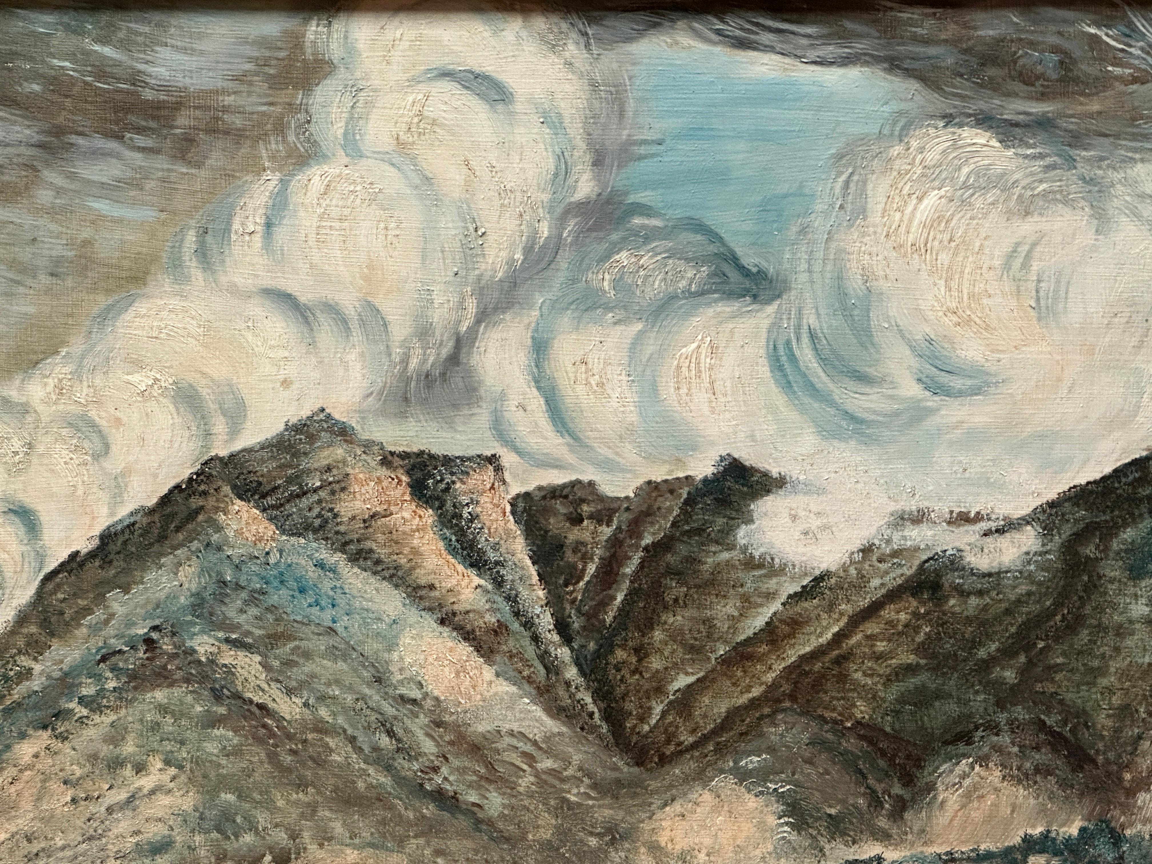 Mid-Century Landscape of Mountains and Village For Sale 2