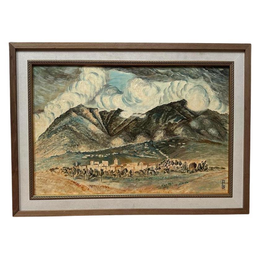 Mid-Century Landscape of Mountains and Village For Sale