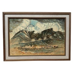 Mid-Century Landscape of Mountains and Village