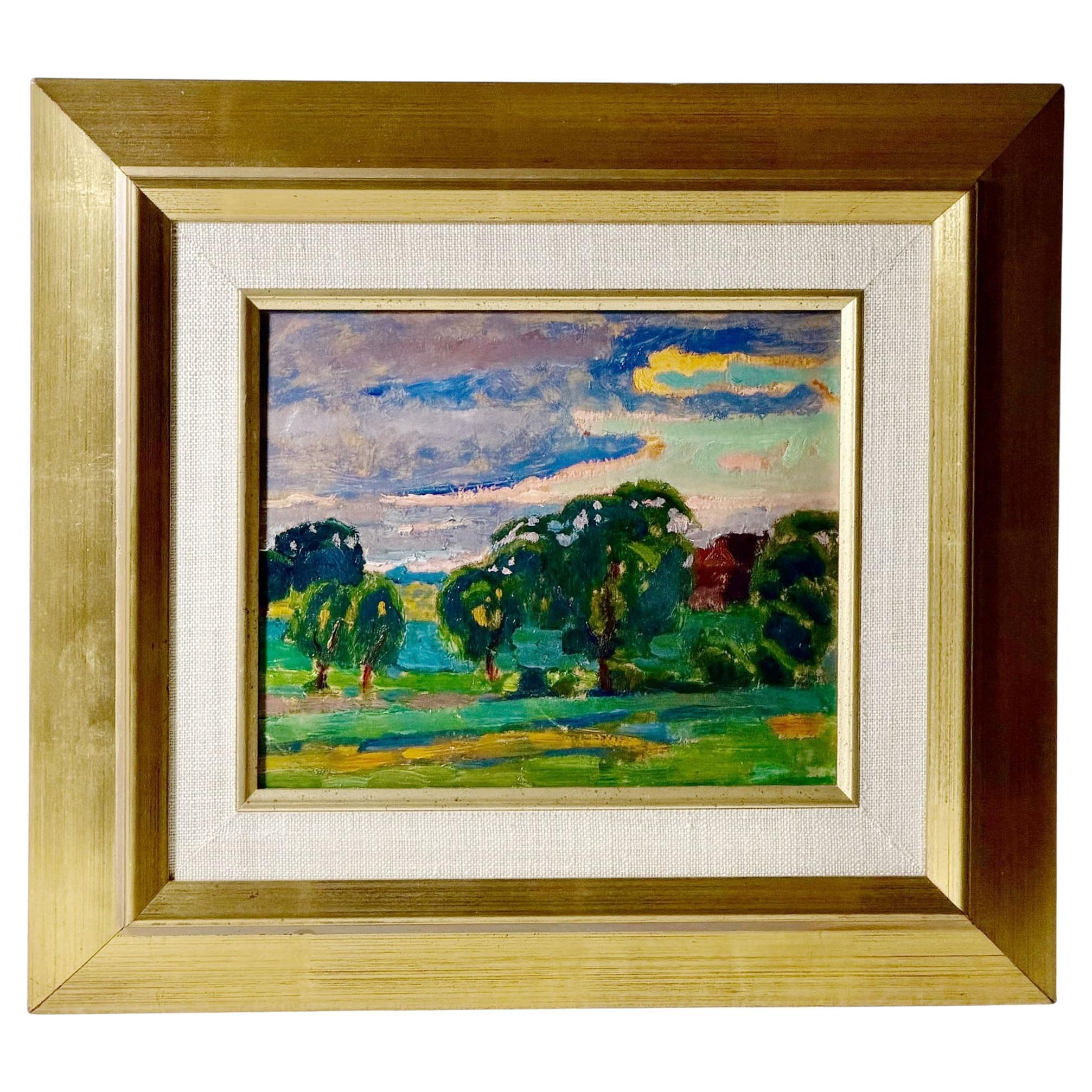 Mid Century Landscape Painting by Ewa Tomak, Polish, Circa 1960 For Sale
