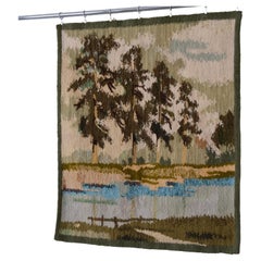 Mid-Century Landscape Wool Wall Tapestry  Poland