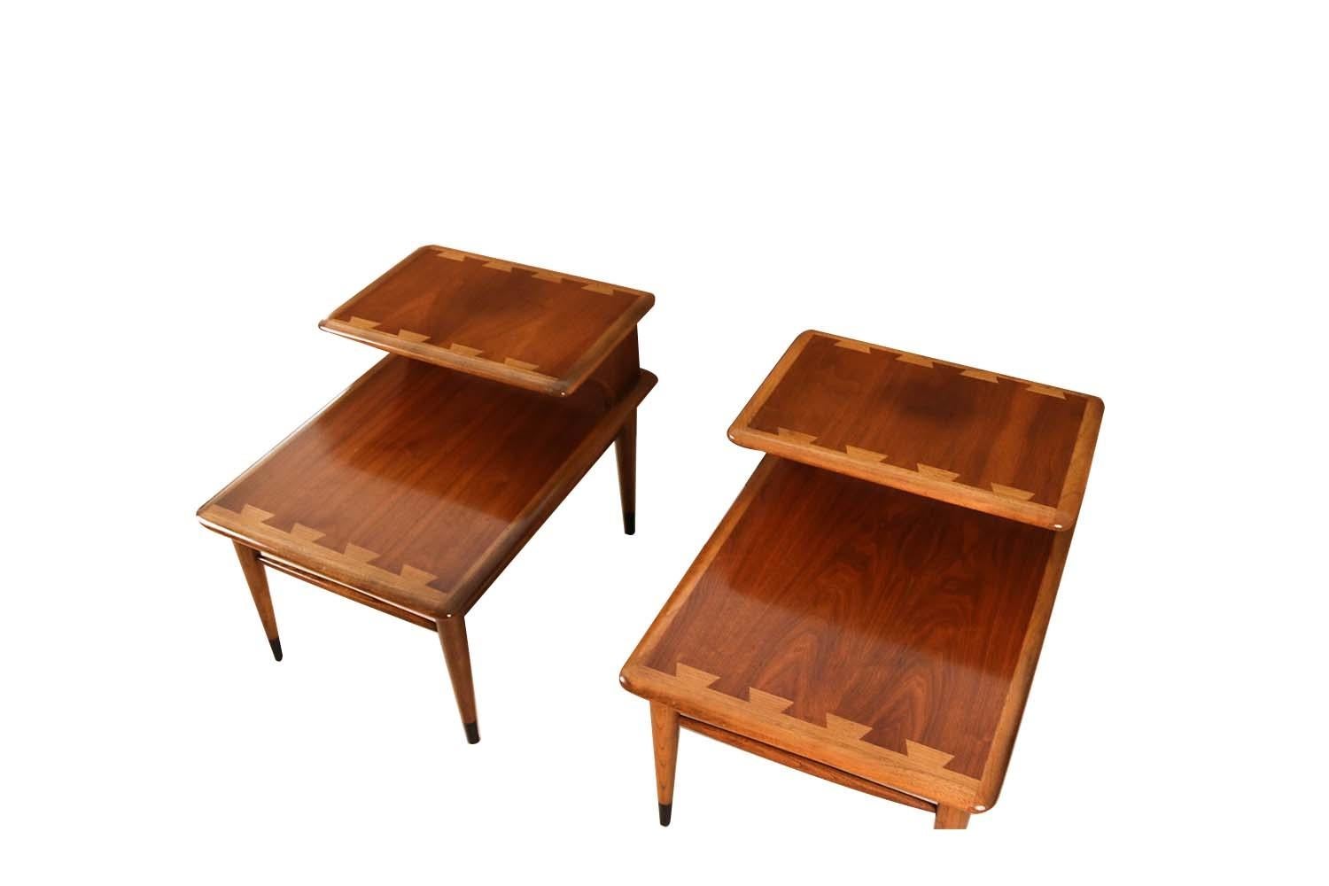 Mid-Century Modern Midcentury Lane Acclaim Dovetail Two-Tier End Tables Pair