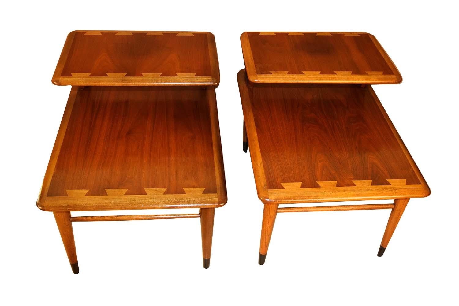 American Midcentury Lane Acclaim Dovetail Two-Tier End Tables Pair
