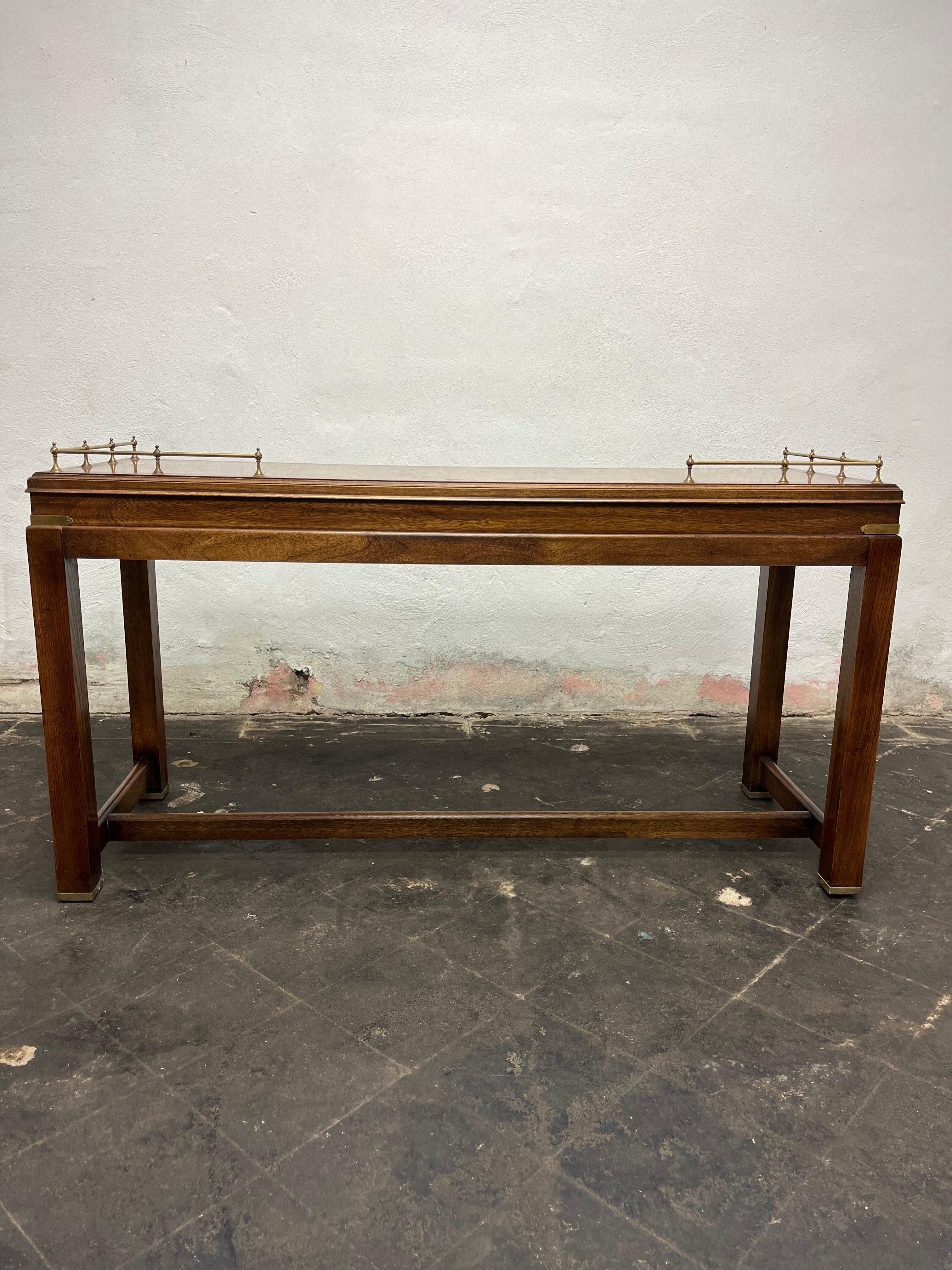 North American Mid Century Lane Campaign Console Desk Brass Gallery Burl Walnut