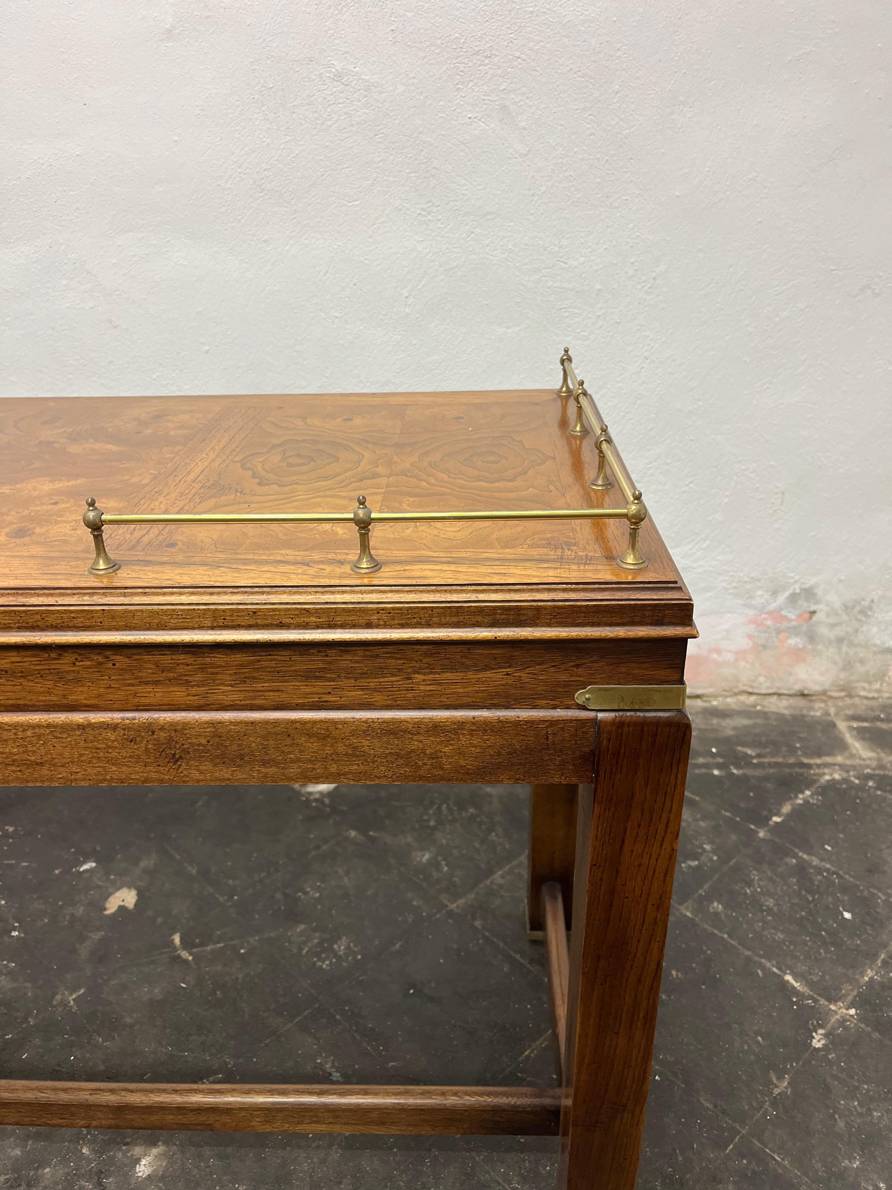 Mid Century Lane Campaign Console Desk Brass Gallery Burl Walnut 1