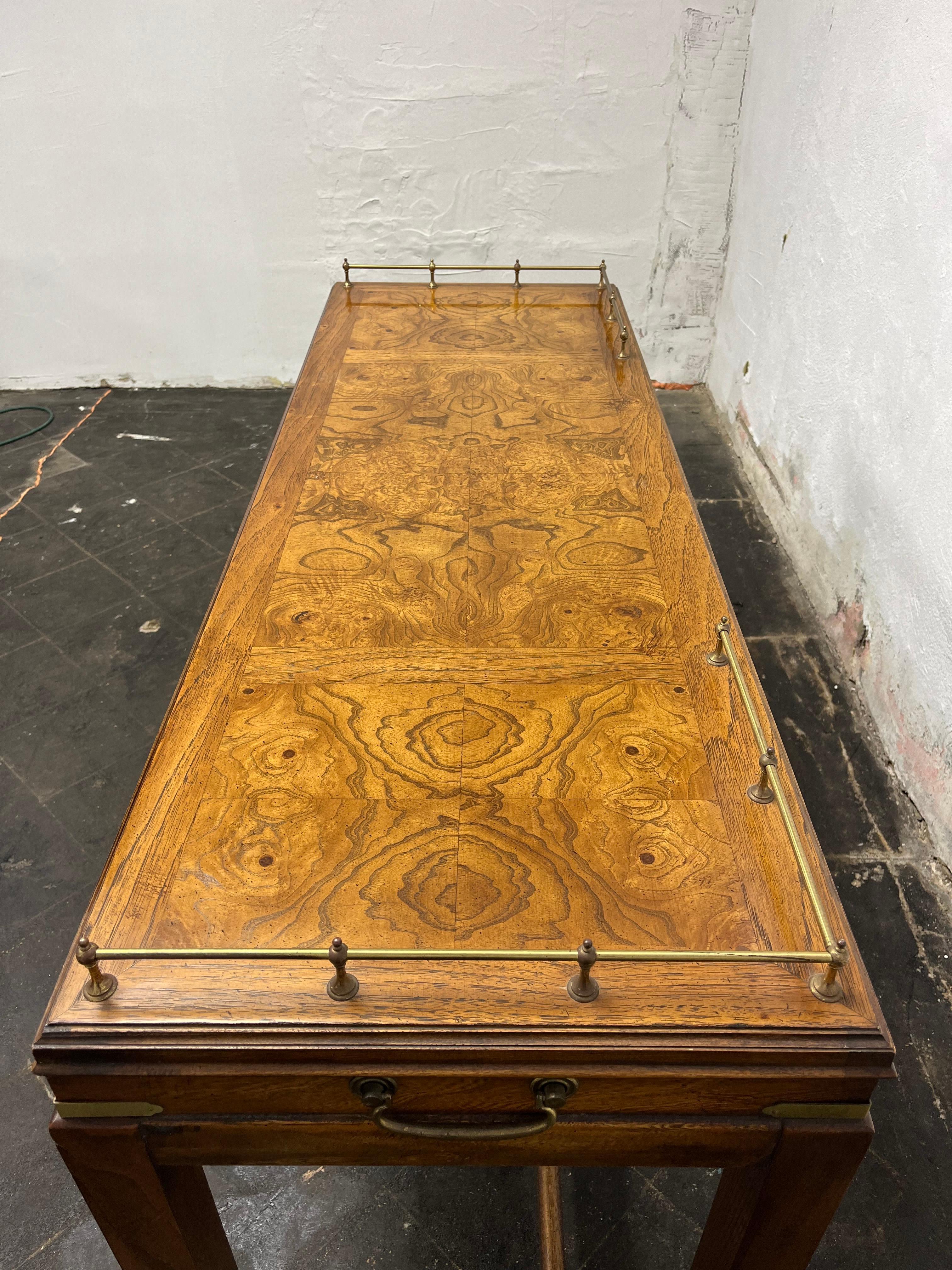 Mid Century Lane Campaign Console Desk Brass Gallery Burl Walnut 2
