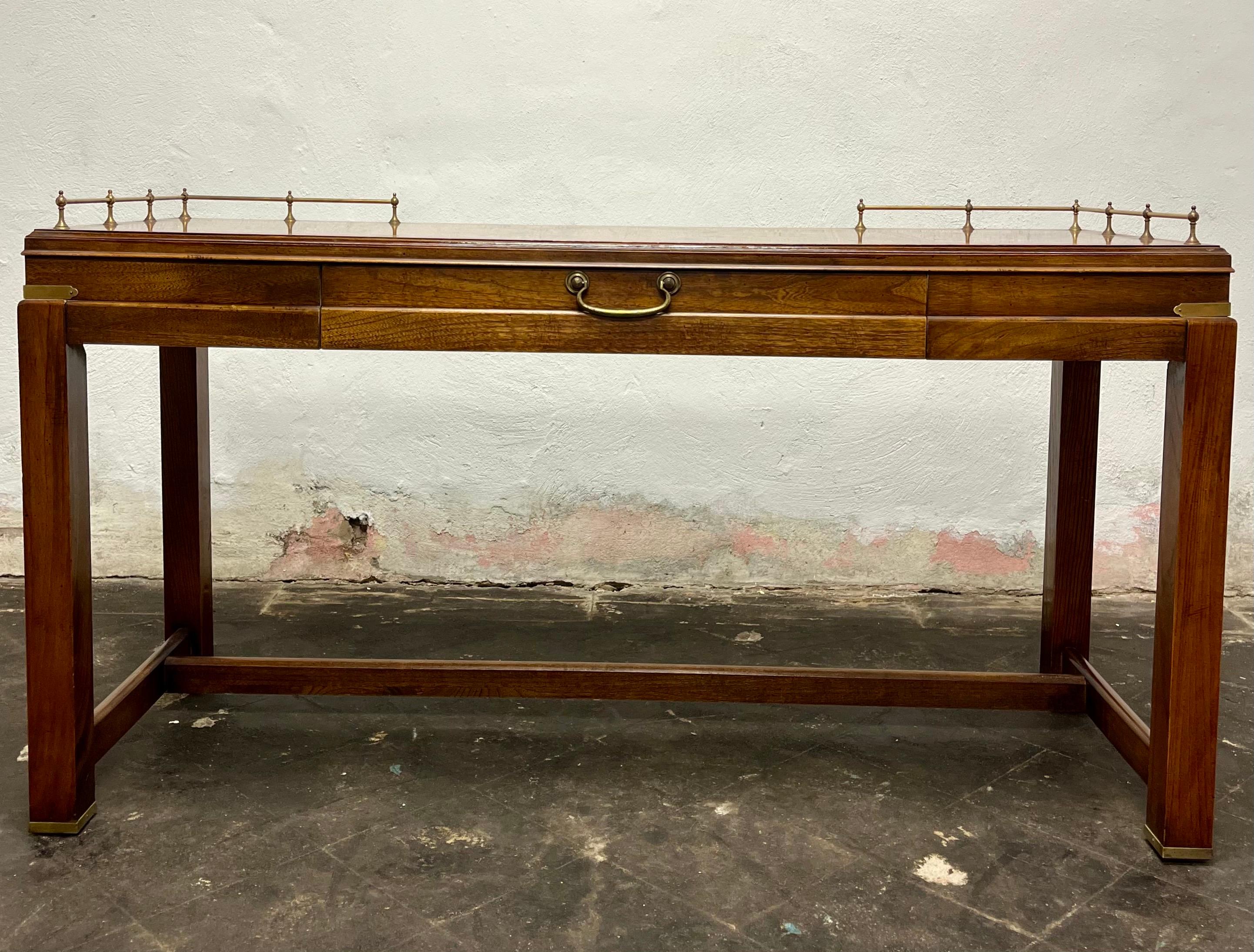 Mid Century Lane Campaign Console Desk Brass Gallery Burl Walnut 3