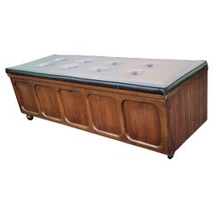 Mid Century Lane Cedar Walnut Hope Chest Bench with Tufted Naugahyde Upholstery