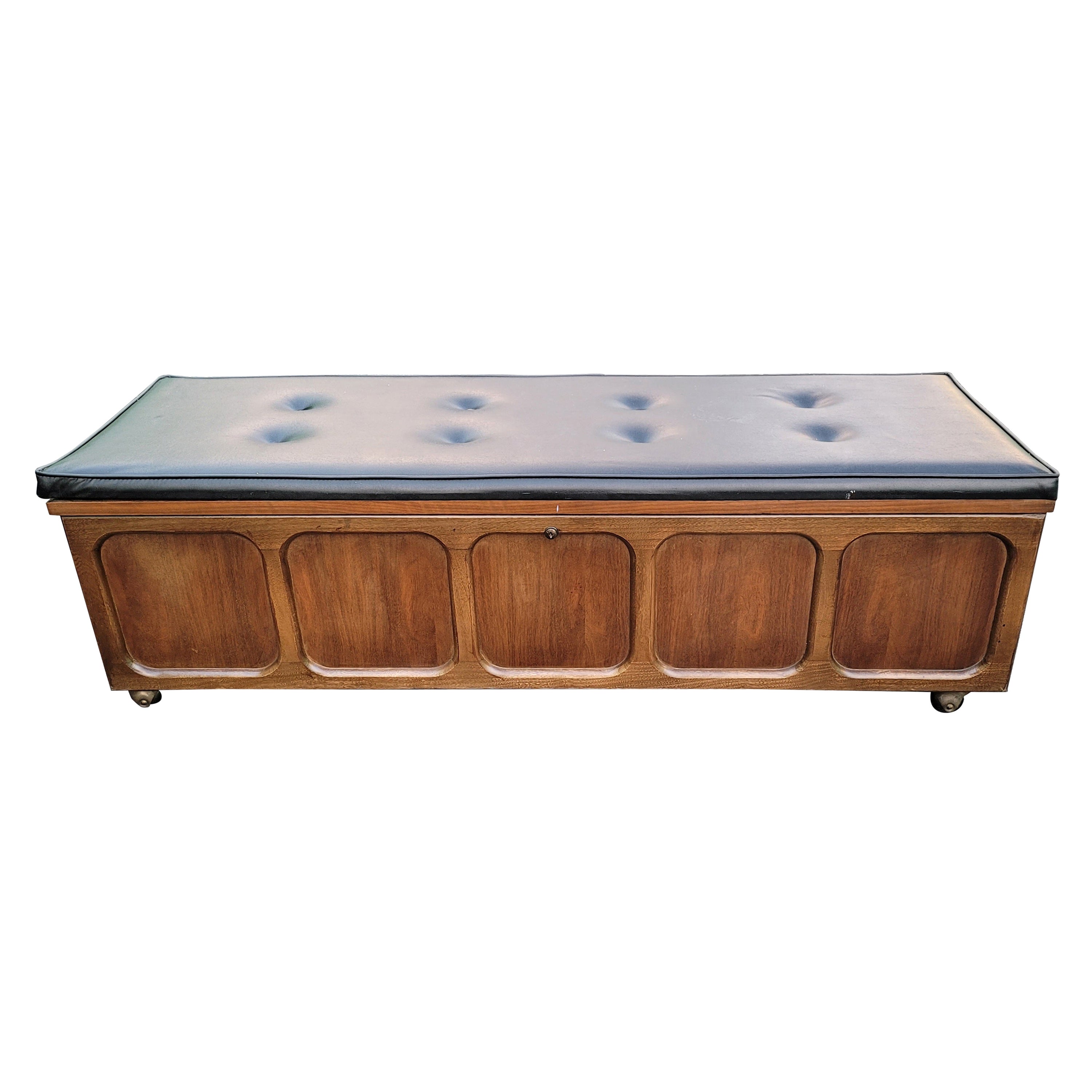 Mid Century Lane Cedar Walnut Hope Chest Bench with Tufted Naugahyde Upholstery