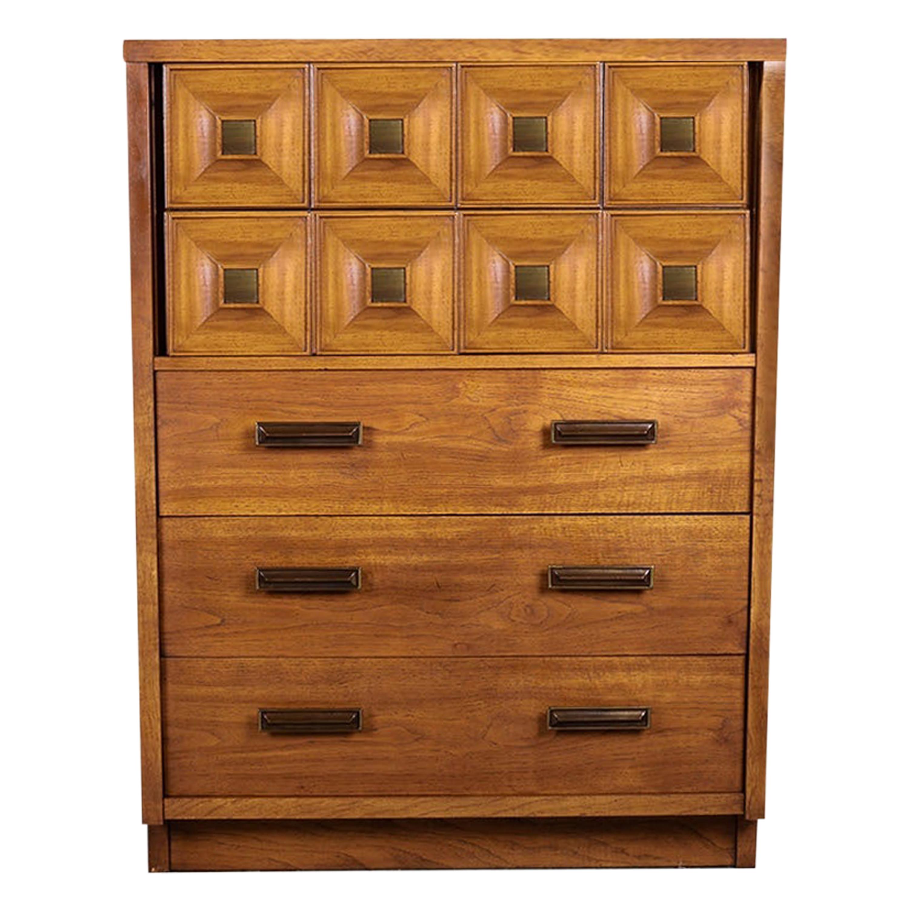 Mid Century Lane Furniture Five Drawer Tall Highboy Dresser at 1stDibs