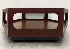 Mid-century Lane Furniture Hexagonal Coffee Table, Smoked Glass Top