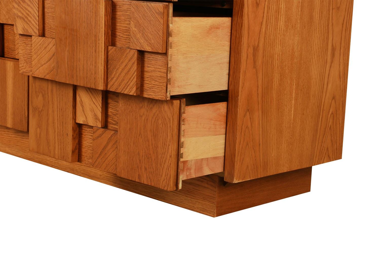 Wood Mid-Century Lane Staccato Brutalist Nine Drawer Dresser