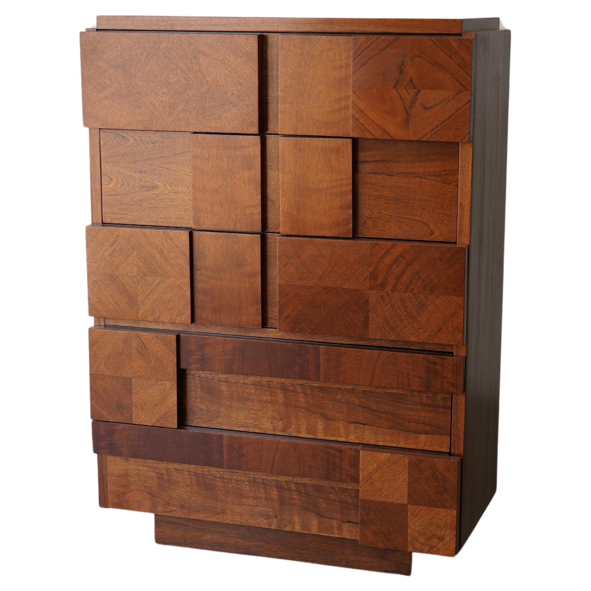 Mid Century Lane Staccato Brutalist  Wood Highboy Dresser