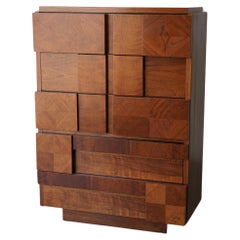 Mid Century Lane Staccato Brutalist  Wood Highboy Dresser
