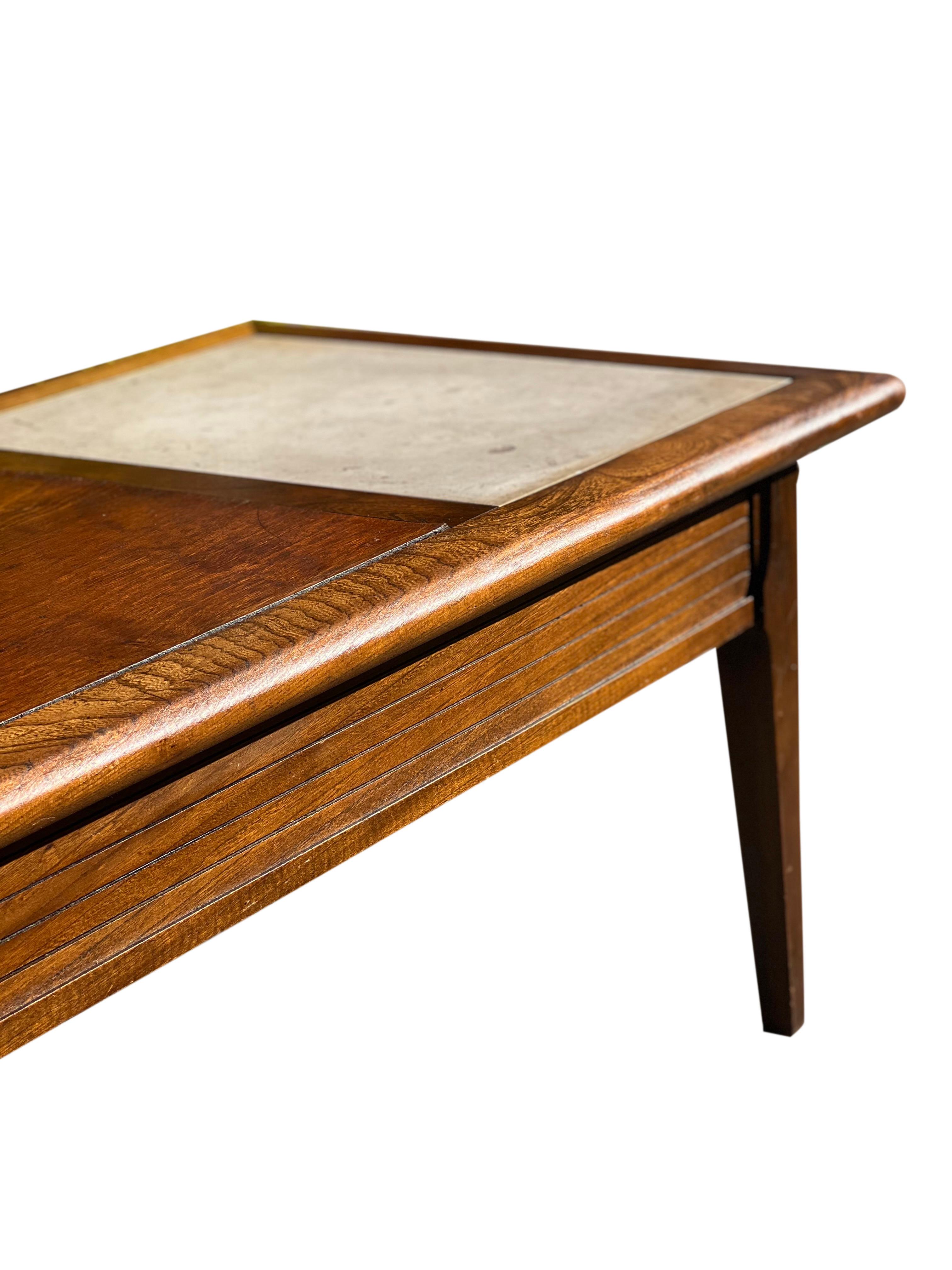 Mid Century Lane Style Walnut Coffee Table with Travertine Inserts 5