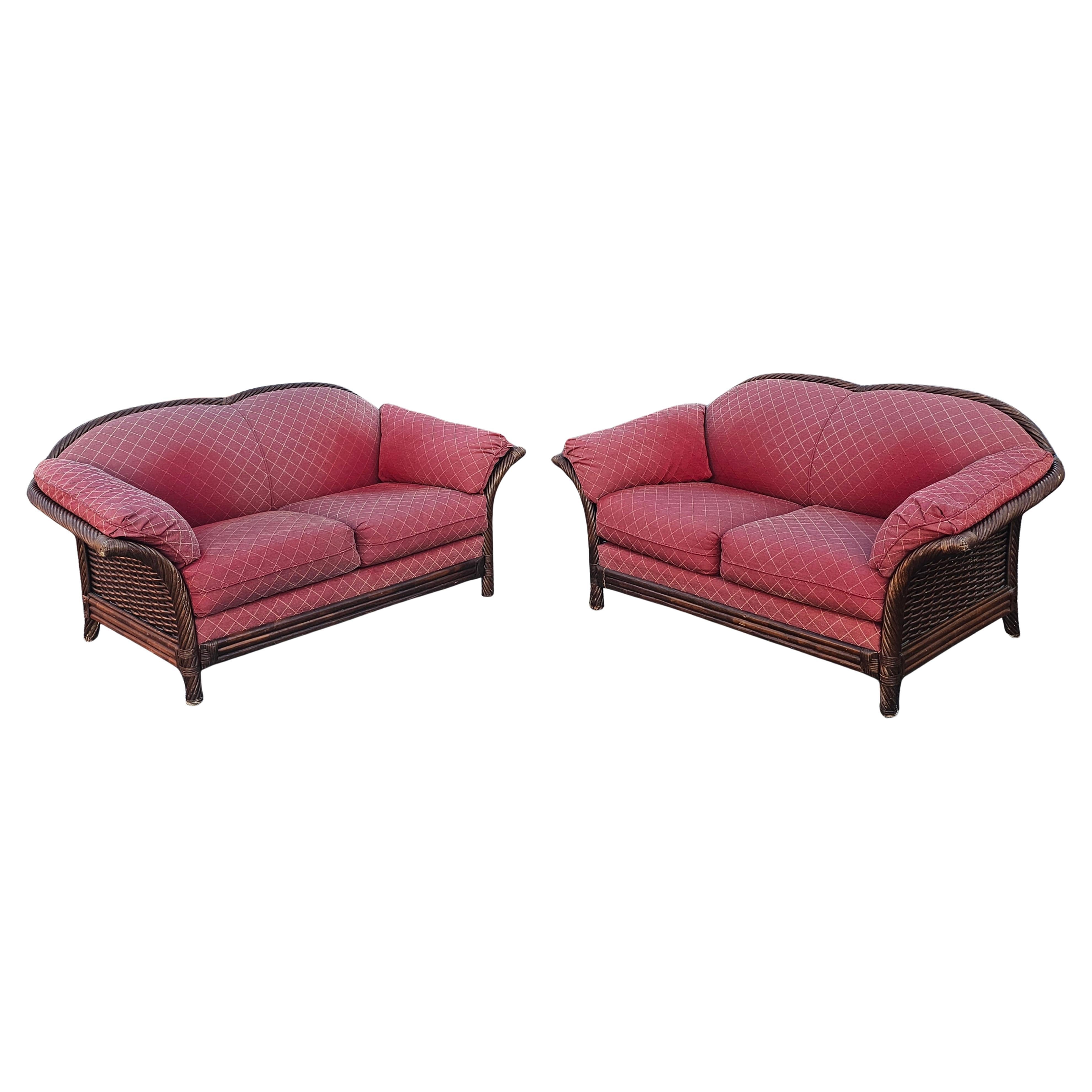 Mid-Century Lane Venture Rattan Wicker and Upholstered Love Seat