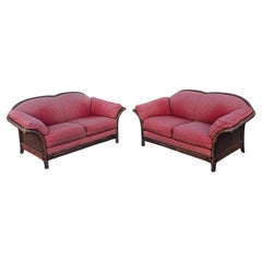 Mid-Century Lane Venture Rattan Wicker and Upholstered Love Seat