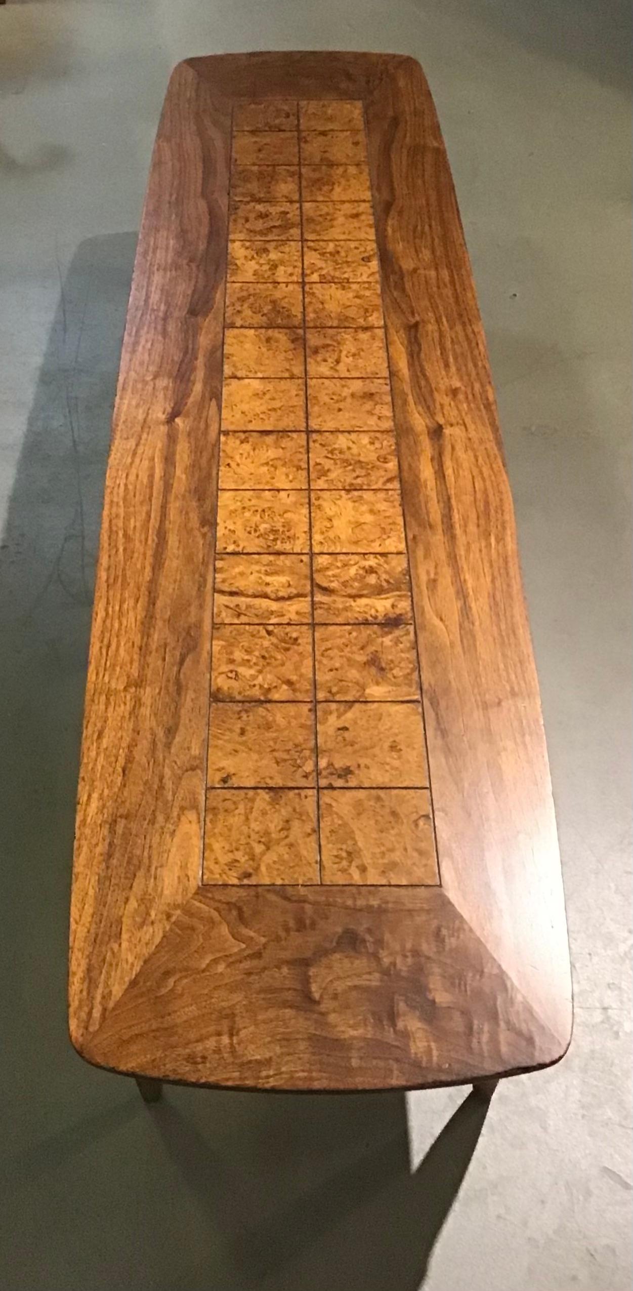 Mid-Century Lane Walnut and Burl Long Coffee Table 4