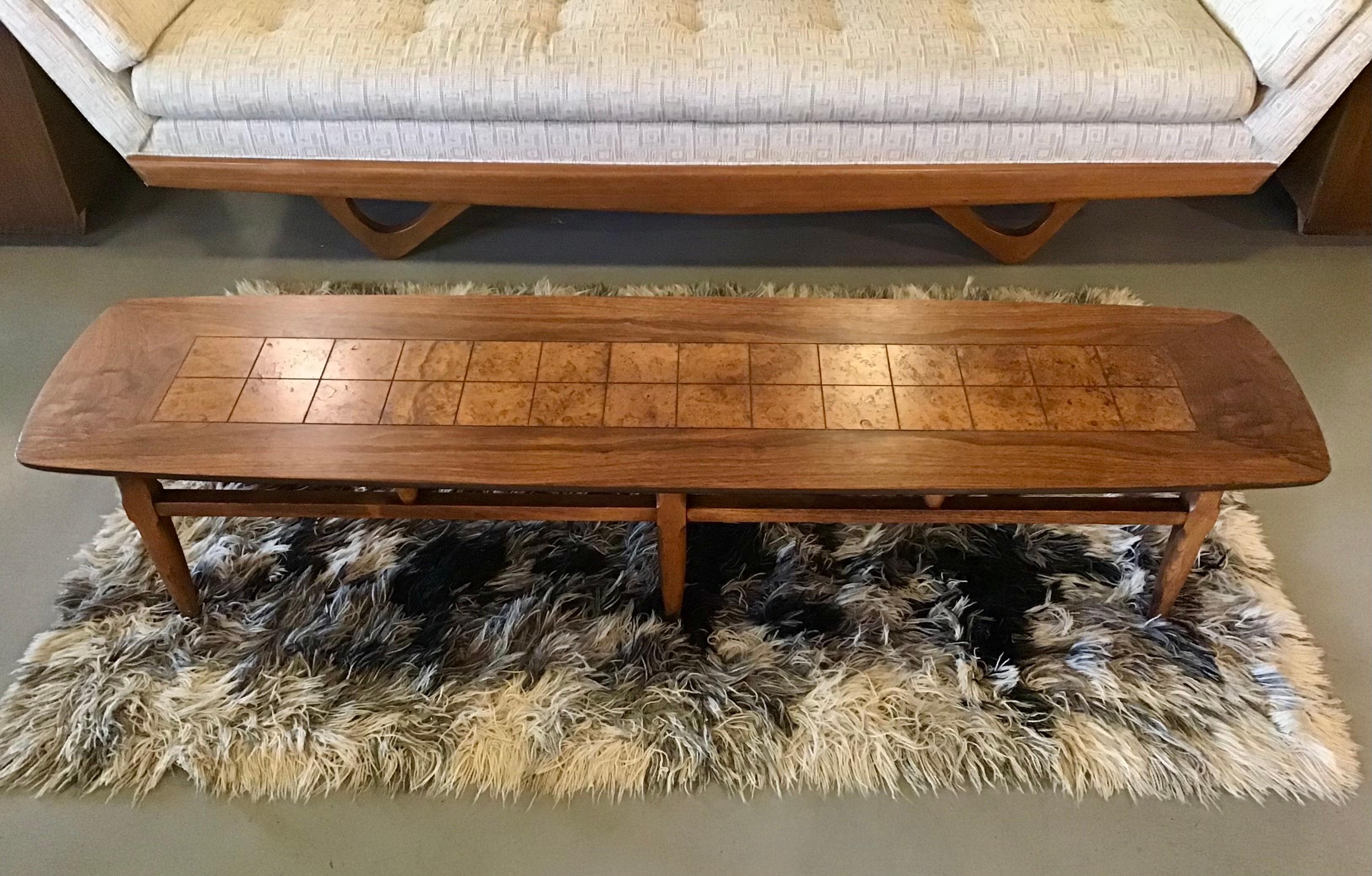 Mid-Century Lane Walnut and Burl Long Coffee Table In Good Condition In Wheat Ridge, CO