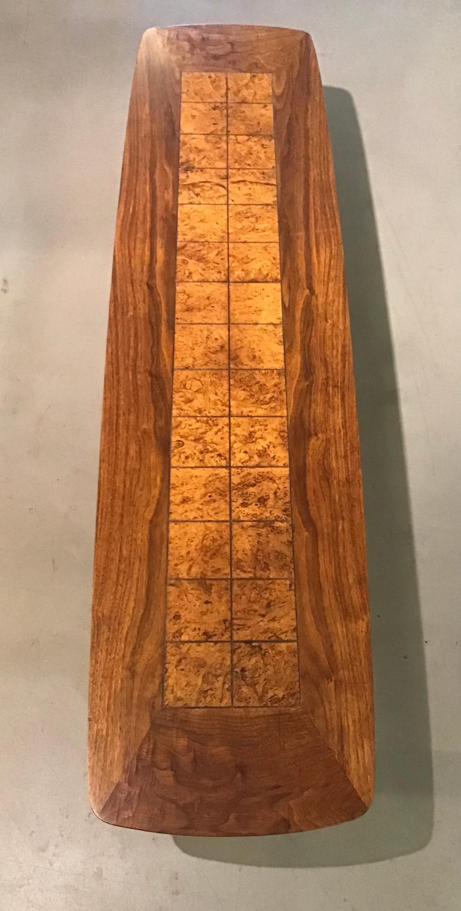 Mid-Century Lane Walnut and Burl Long Coffee Table 2