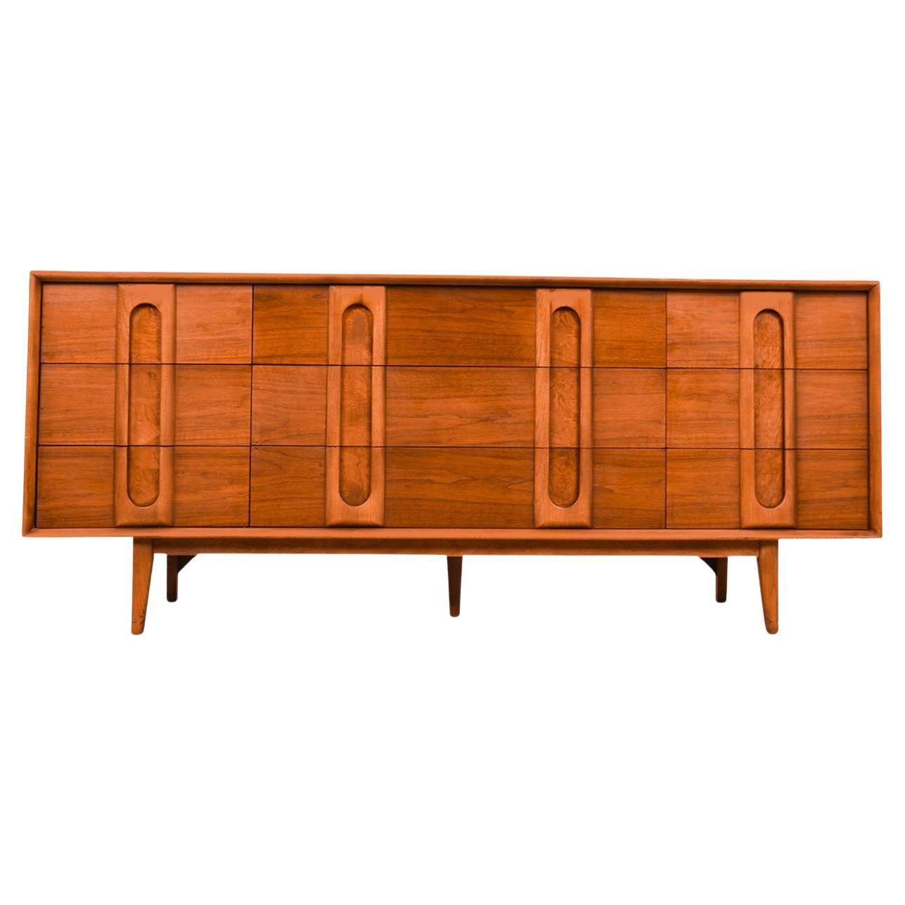 Mid-Century Lane Walnut Nine Drawer Dresser