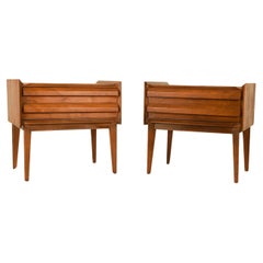 Mid-Century Lane Walnut Pair Nightstands End Tables First Edition Collection