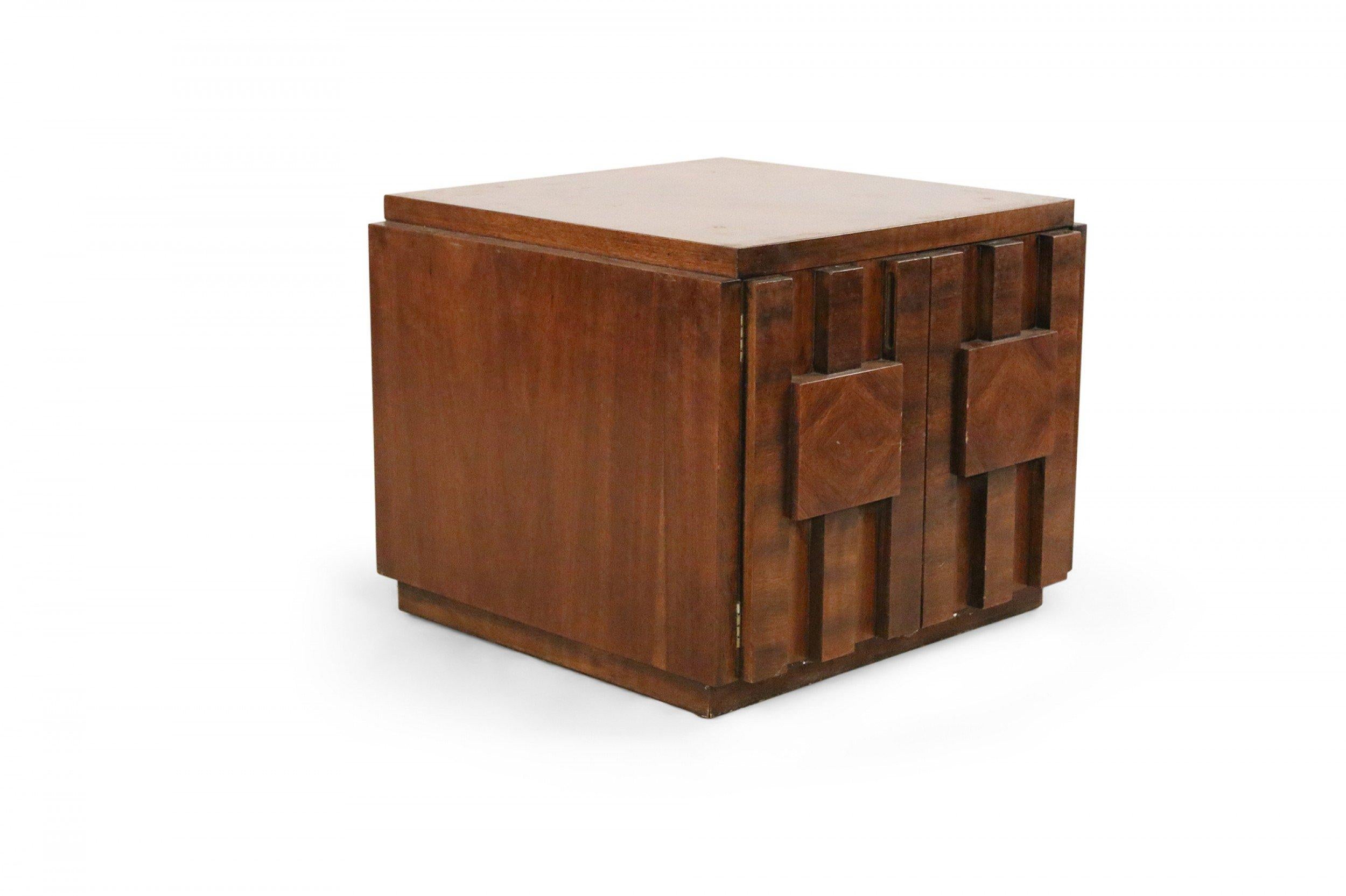 American Mid-Century Lane Walnut Square Side Table Cabinet For Sale