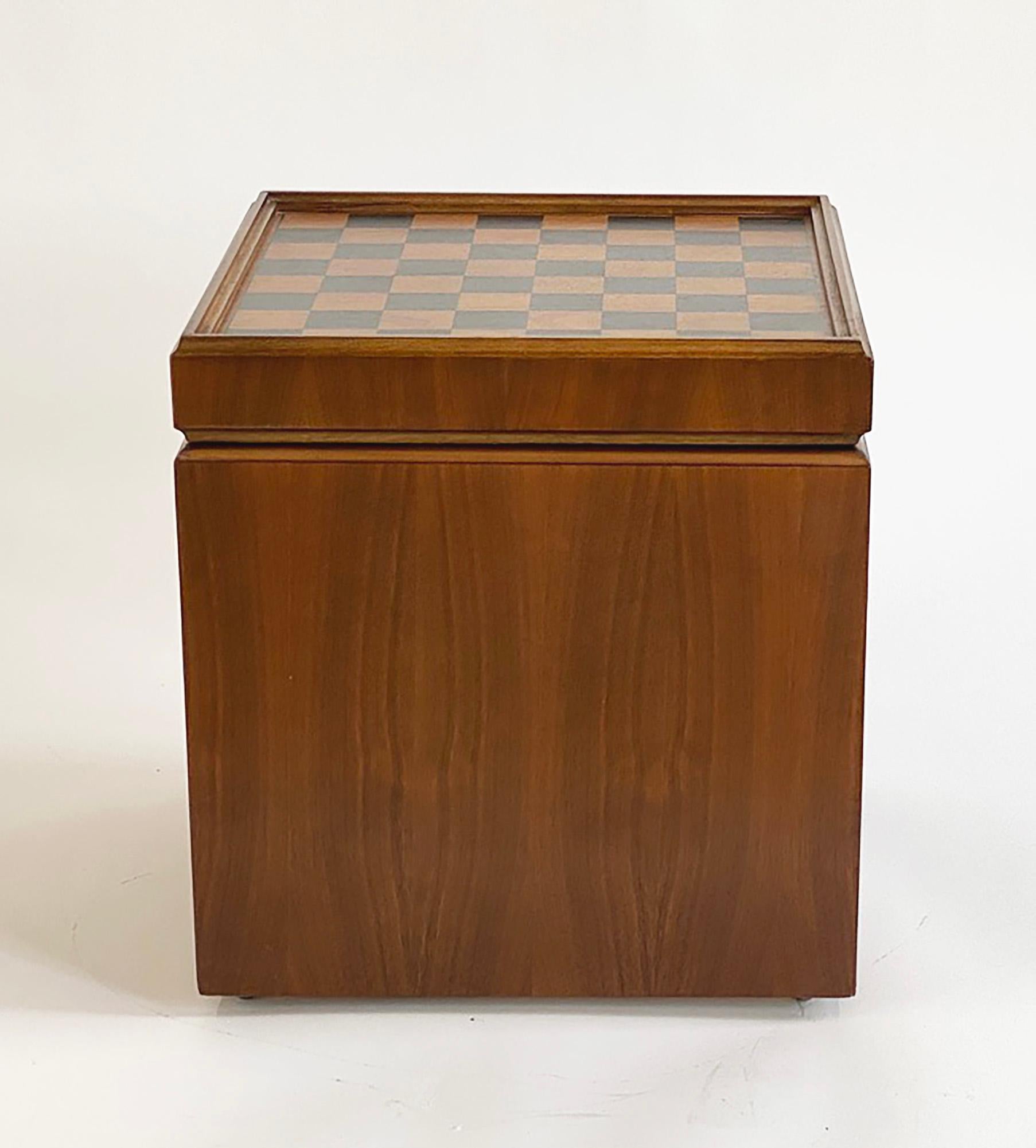 Mid-Century Lane Walnut Storage Cube Ottoman with Reversible Chessboard For Sale 4