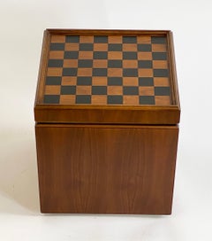 Mid-Century Lane Walnut Storage Cube Ottoman with Reversible Chessboard