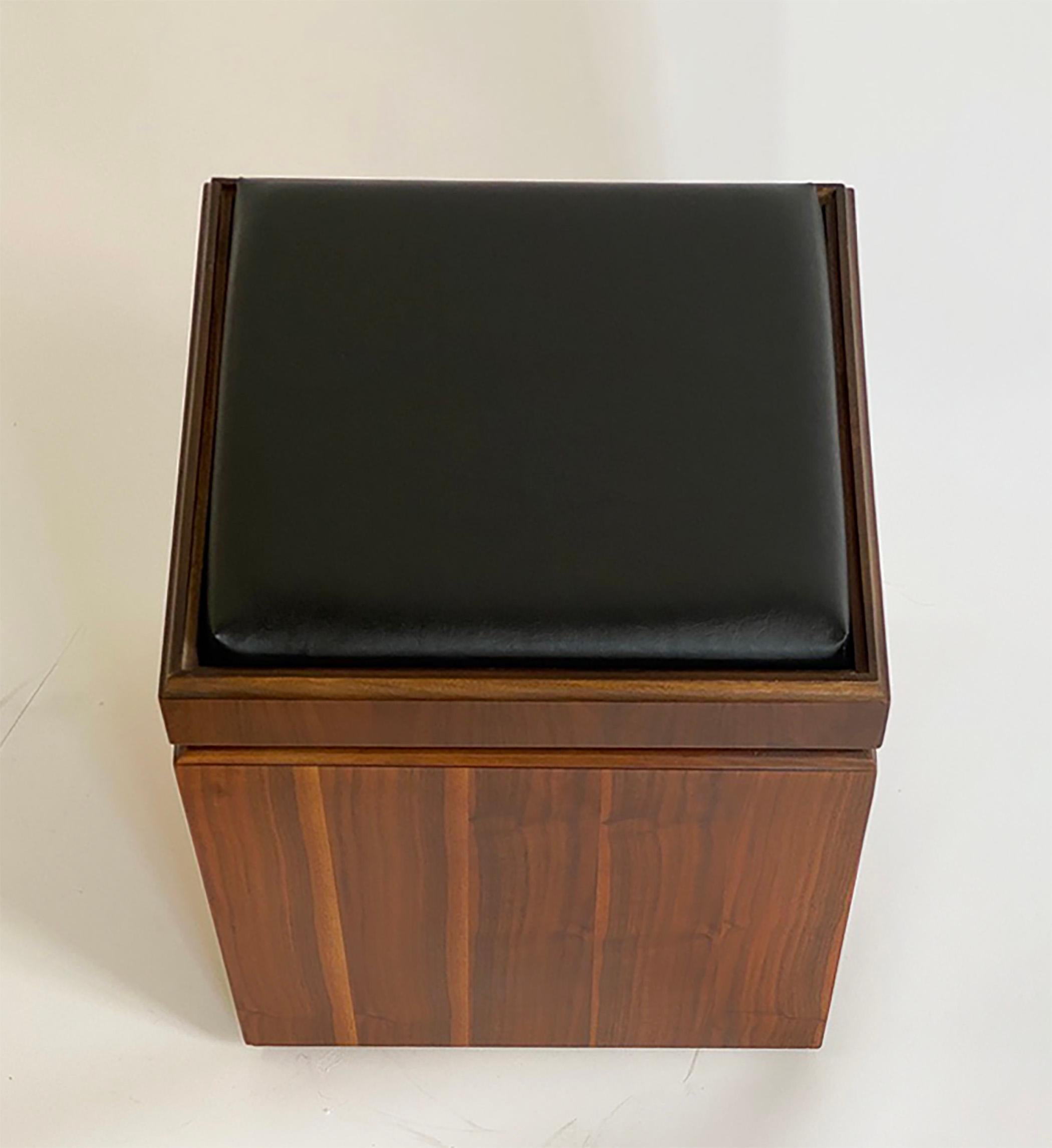 Upholstery Mid-Century Lane Walnut Storage Cube Ottoman with Reversible Chessboard For Sale