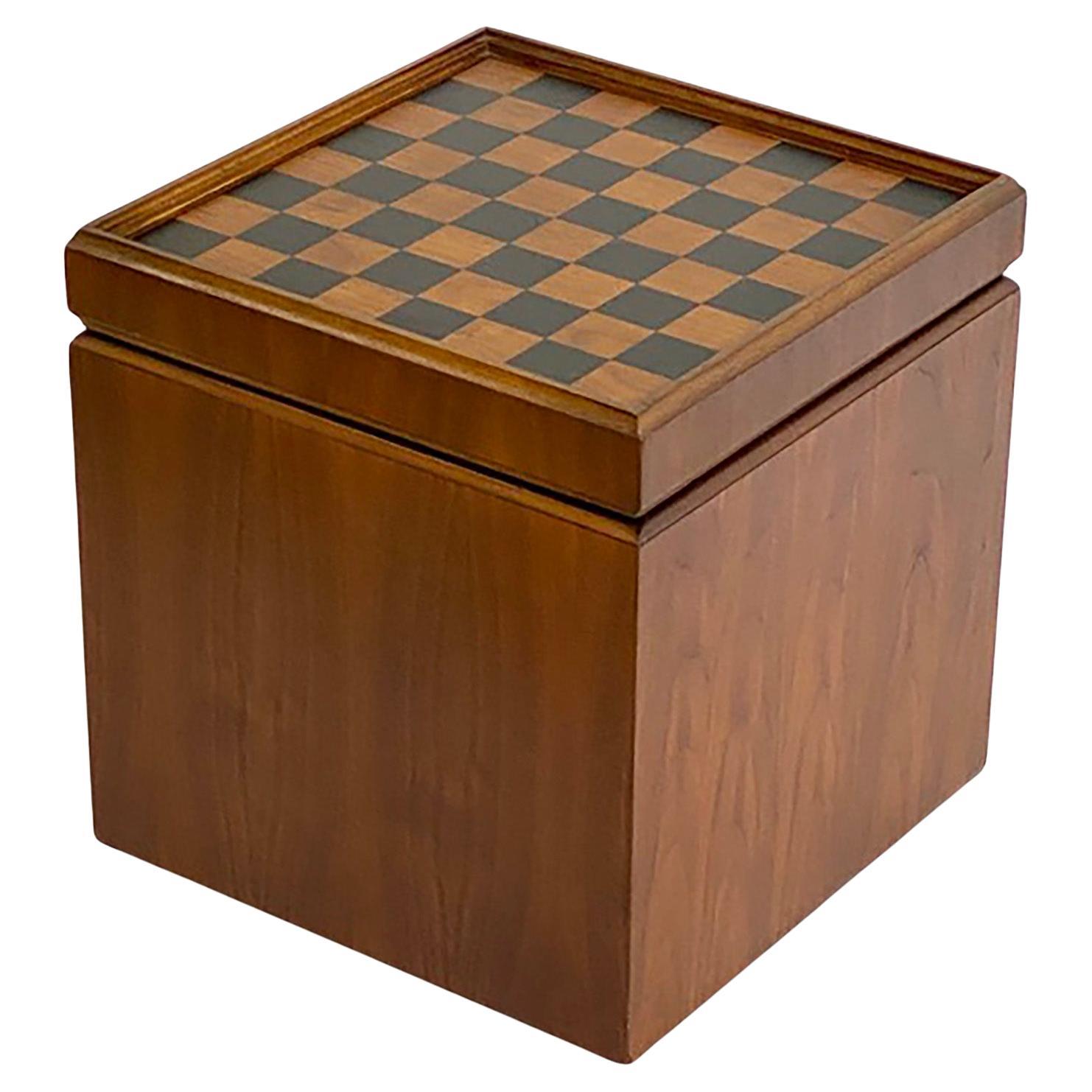 Mid-Century Lane Walnut Storage Cube Ottoman with Reversible Chessboard For Sale