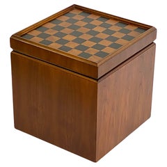Mid-Century Lane Walnut Storage Cube Ottoman with Reversible Chessboard