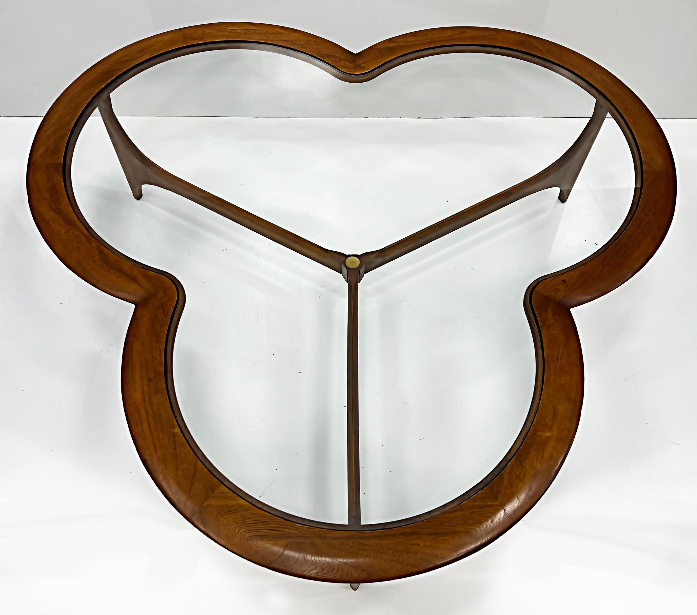 Mid-Century Modern Midcentury Lane Walnut Trefoil Clover Leaf Coffee Table with Glass
