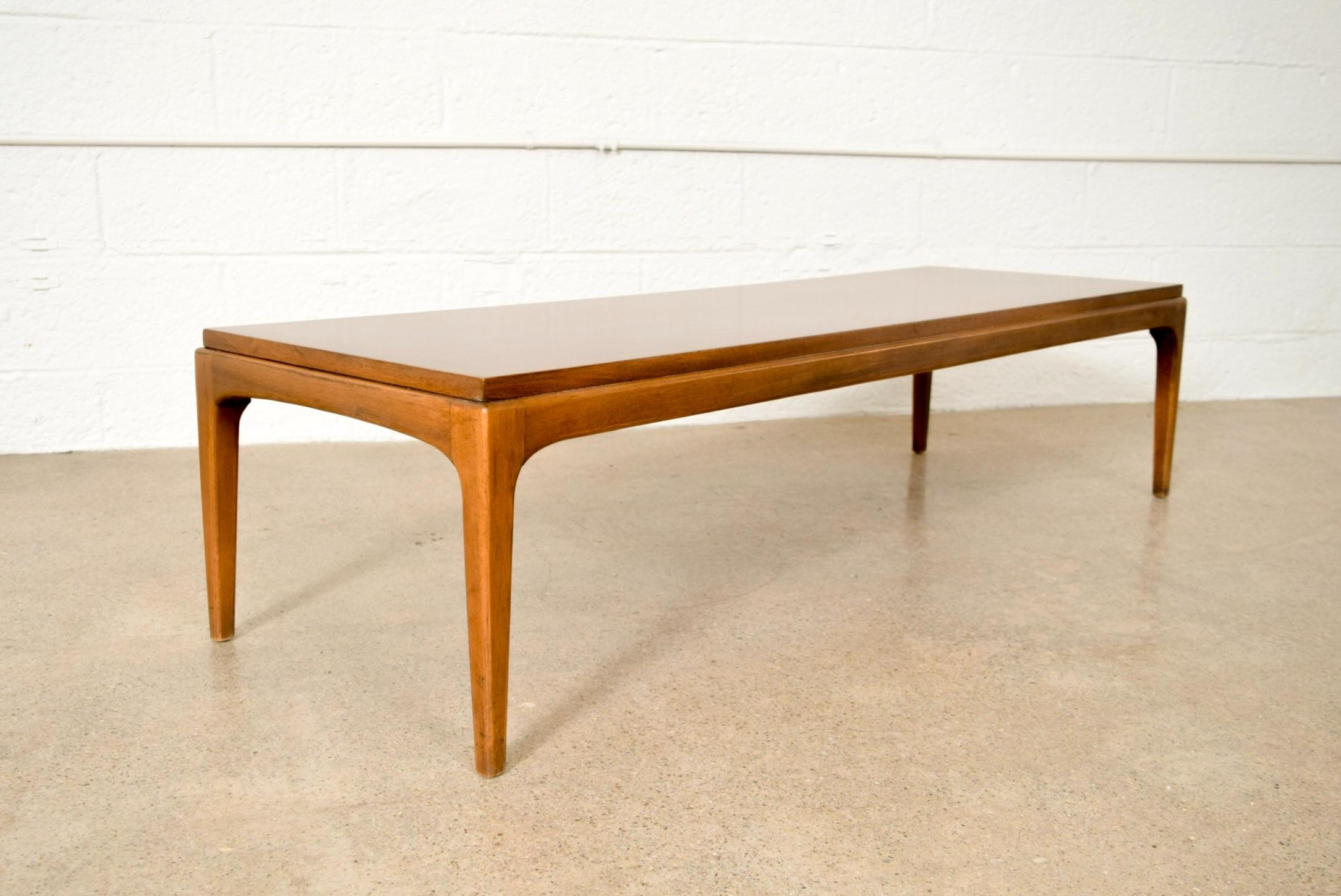 American Midcentury Lane Walnut Long Rectangular Wood Coffee Table, 1960s For Sale